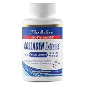 Paradise Herbs Collagen Extreme with Biocell Collagen, Hylauronic Acid and Nature’s C, for Healthy Hair, Skin, and Joints, 60 Capsules