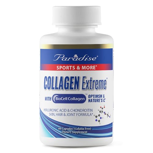 Paradise Herbs Collagen Extreme with Biocell Collagen, Hylauronic Acid and Nature's C, for Healthy Hair, Skin, and Joints, 60 Capsules