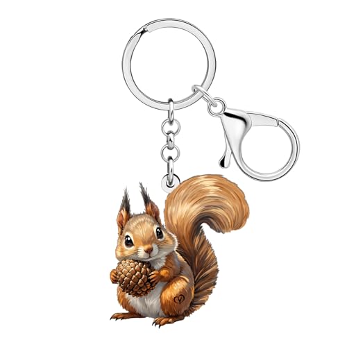 WEVENI Cute Eichhörnchen Geschenke Eichhörnchen Schlüsselanhänger, Acryl Charms Tier Schlüsselanhänger Zubehör Tierliebhaber Geschenke für Frauen Mädchen (Braun)