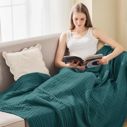 Image of EMME Muslin Blankets for Adults Throw Blanket for Couch Breathable Gauze Soft Lightweight Airy Dark Teal Throw XL 50 inch x 71 inch