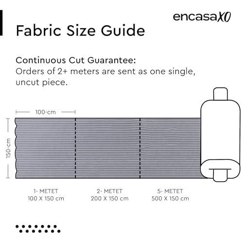 Image of Encasa XO Corduroy Fabric by the Meter, 59 inch Wide Premium 238 GSM Polyester Upholstery & Sewing Material, Soft Ribbed Grey Fabric for Sofa /Cushion Covers, Trousers, Curtains & DIY Crafts