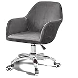 BUSAMEDO Set of 1 Grey Stretch Velvet Office Chair Covers Curved Back Dining Chair Slipcovers Armres