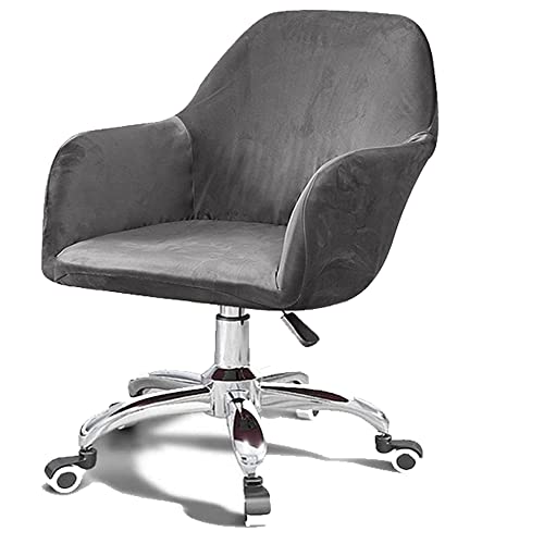 Busamedo Set Of 1 Grey Stretch Velvet Office Chair Covers Curved Back Dining Chair Slipcovers Armrests Wingback Chair Slipcover Reusable Protectors For Office Home Decor (Grey, 1Pcs) #TOP12