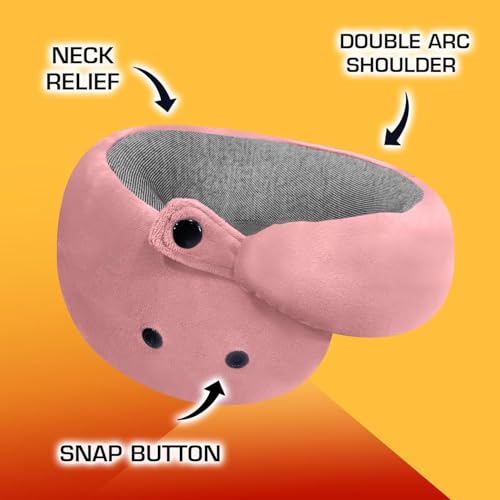 Image of Billebon Memory Foam Travel Neck Pillow with Magnetic Fabric Luxury Neck Support Pillow for Comfortable Travel, Washable Removable Cover (Pink with Eye Mask)