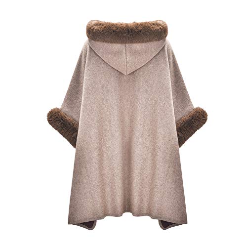 Image of ZLYC Women Winter Fashion Faux Fur Trim Layers Hooded Cardigan Warm Cape Sweater Cloak