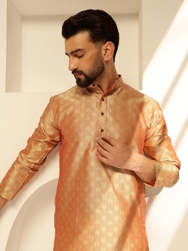 Image of SOJANYA (Since 1958 Men's Jacquard Silk Contrast Red Thread Woven Design Kurta With Pyjama