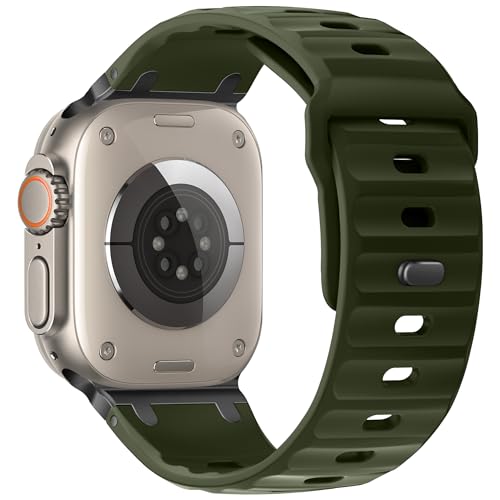 Image of Compatible with Apple Watch Strap Ultra2 /Ultra 49mm Series 10 /9 /8 /7 /6 /5 /4 /SE Soft Silicone Sport Strap Rugged iwatch Band 45mm 44mm 46mm with Stainless Steel Adapter for Men Women