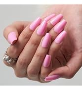 GLAMERMAID Press on Nails Short Coffin,Pink Coffin Nails Press ons with Adhesive Tabs,24 Pcs Coff...