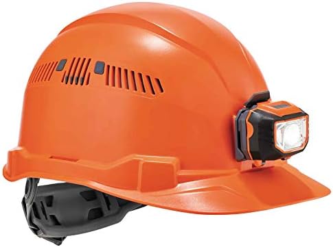 Vented Hard Hat with Light, Cap Style, Ratchet Suspension, Class C, Ergodyne Skullerz 8972LED Orange