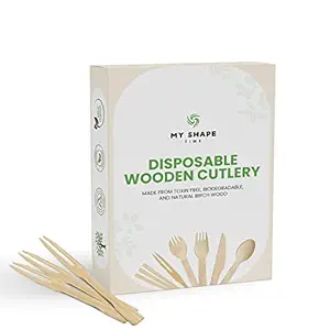 MyShape Time Disposable Wooden Fruit Fork for Home Use, Party Forks, Mini Cocktail Pick, Mini Fork for Snacks, Fruit Appetizers Dessert Forks, Eco Friendly Wooden Cutlery (Pack of 200)