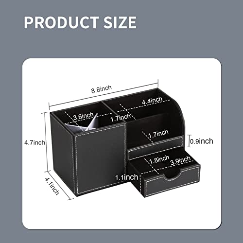 GORESE-Organisateur-de-Bureau-Rangement-de-Bureau-en-Cuir-Pot-a-Crayons-Porte-Stylo-Peu-Encombrant-4-Compartiments-de-Stylos-Agrafeuses-Dossiers-Notes-Autocollantes-TelephonesNoir-1
