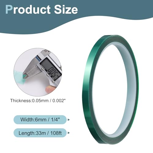 Image of HARFINGTON 2 Rolls High Temperature Masking Tape 1 /4 inch x108ft(6mmx33m) 0.05mm Thick PET Film Silicone Adhesive Heat Resistant Tapes for Heat Press Anodizing Circuit Board, Dark Green