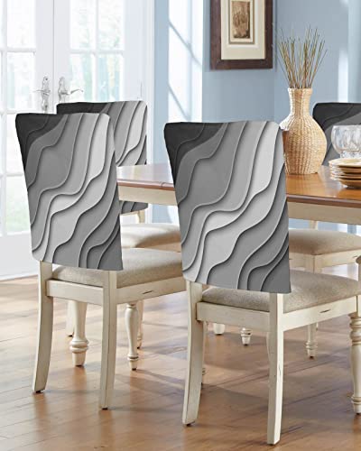 LiDU Black Grey Ombre Chair Covers Set of 4 for Dining Room, Modern Geometric Chair Back Cover, Cream Abstract Art Aesthetic Removable Kitchen Chair Slipcovers Seat Protector for Party Banquet Décor