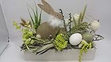  Seidenblumengesteck Frühlingsdeko Osterdeko Eier Hase Getreide Eukalyptus weiß