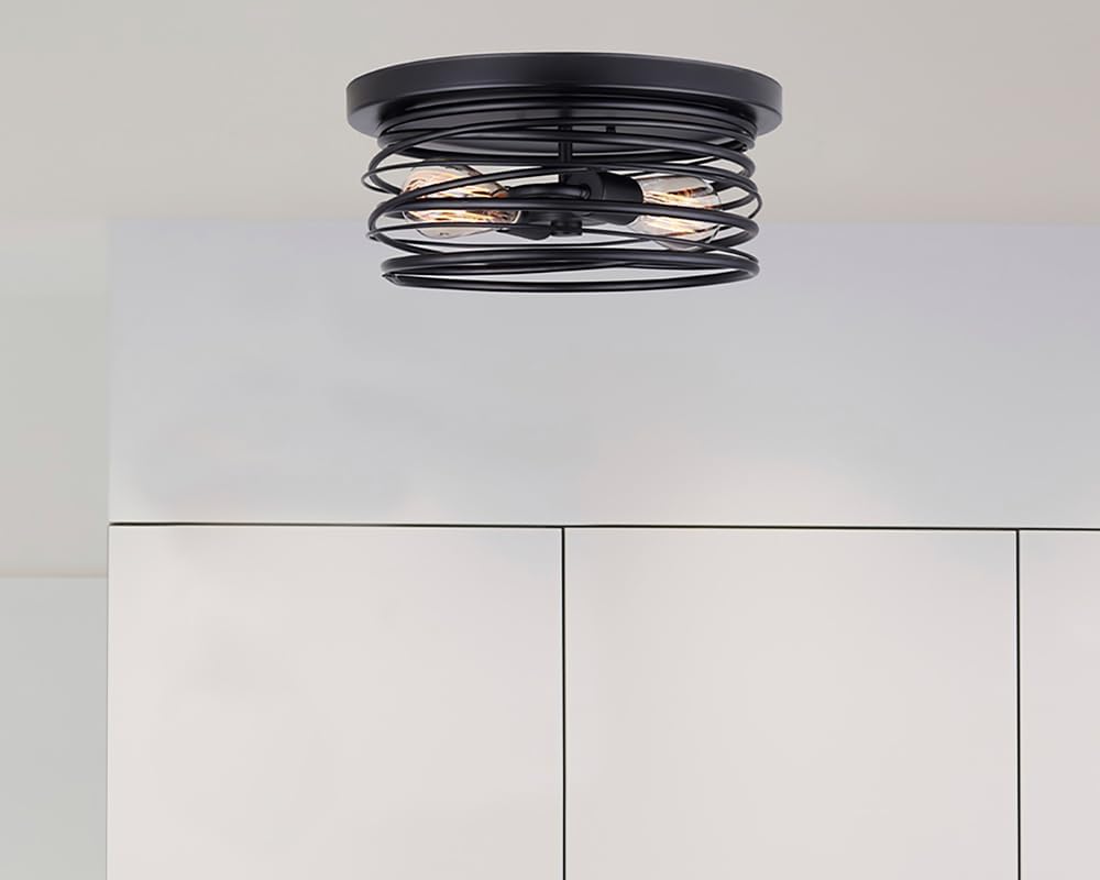 Canarm Ryland 2-Light Flush Mount Ceiling Light, 13-Inch with Black Metal Shade, Low-Profile Lighting, Easy Instal for Bedroom, Hallway or Living Room