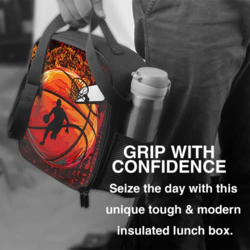 Harooni Basketball Lunch Box For Boys Girls Small Insulated Lunch Bag For Kids Waterproof Reusable School Art Painting Basketball Lunch Box Cooler With Side Pocket #TOP5
