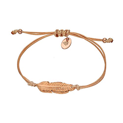 Preisvergleich Produktbild Max Palmer Armband mit Feder Anhänger [06.] - Band: beige / Anhänger: Rosegold