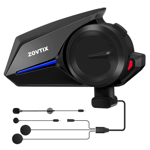 ZOVTIX Motorcycle Helmet Headset 3 Riders Communication System S2 Intercom with Music Sharing/HiFi Sound/3 EQ Music Modes/DSP&CVC Noise Cancellation/IP67/FM Radio - S2-Black 1 Pack