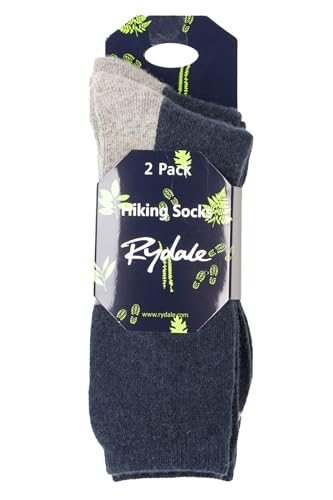 Rydale Thermal Hiking Socks for Men 2 Pack Men's Ankle Sock Warm Wool Blend Cushioned (UK, Numeric, 6, 11, Regular, Regular, Navy)