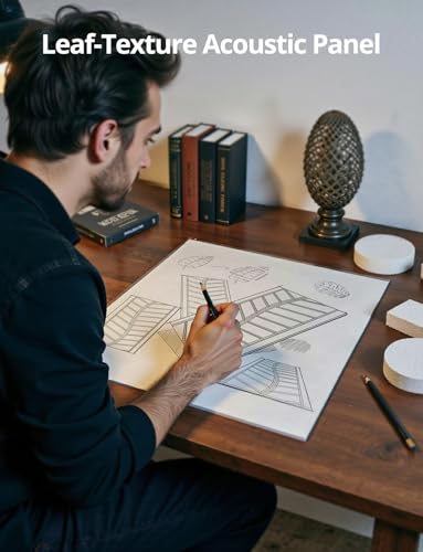 Image of Kuchoow Large Acoustic Panels Sound Absorbing Foam Wall Art Acoustical Treatments for Recording Studio, 4-Pack Self Adhesive White Decorative Leaf Textured Ceiling Tiles for Ceiling 47 inchx24 inchx0.4 inch