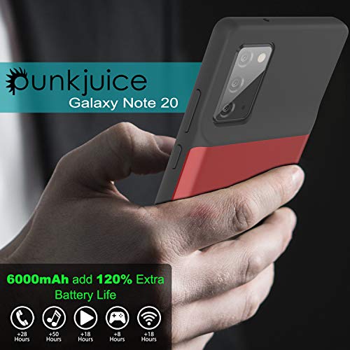 Punkjuice Note 20 Portable Charger Case, 6000Mah Extended Power Bank W/Screen Protector | Intelswitch | Slim, Secure And Reliable Battery Backup For Samsung Galaxy Note20 5G (6.7") (2020) [Red] #TOP3