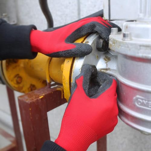 Image of Pack of 40 Pairs Heavy-Duty Latex Coated Safety Gloves for Industrial, Mechanical, Gardening, Construction & Multi-Purpose Use - Anti-Slip, Cut-Resistant, Durable & Reusable, Red-Black