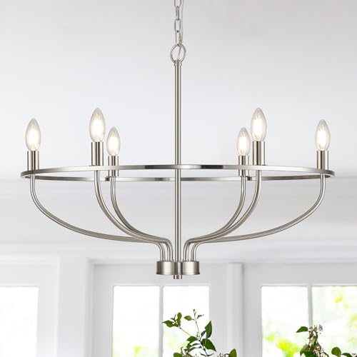 Brushed Nickel Chandelier, Transitional Dining Room Chandelier with Chain