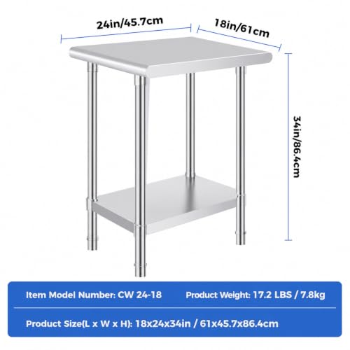Image of OSTBA Stainless Steel Table for Prep & Work 24x18 Inches, NSF Metal Commercial Heavy Duty Table with Adjustable Undershelf and Adjustable Foot for Restaurant Kitchen Home and Hotel