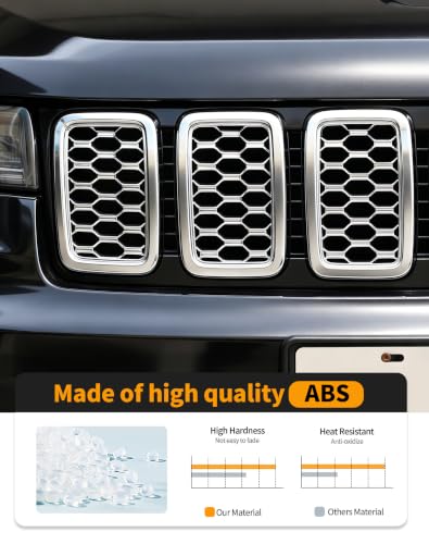 Image of Hoolcar Front Grill Rings Honeycomb Grille Mesh Inserts Cover Trim Kit for 2017-2020 Jeep Grand Cherokee Exterior Accessories, Chrome(7Pcs)