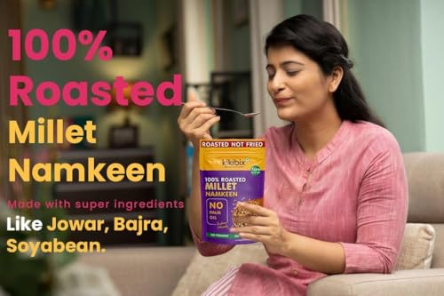 Kikibix Assorted Millet Bhujiya Namkeen Combo, Low Calorie, Chatpata Masala, Healthy low Fat, Non Fried Diet Snacks, Diabetic Friendly, Gluten Free Mixtures, Fast, Upwas Snack, Baked, Pack of 2