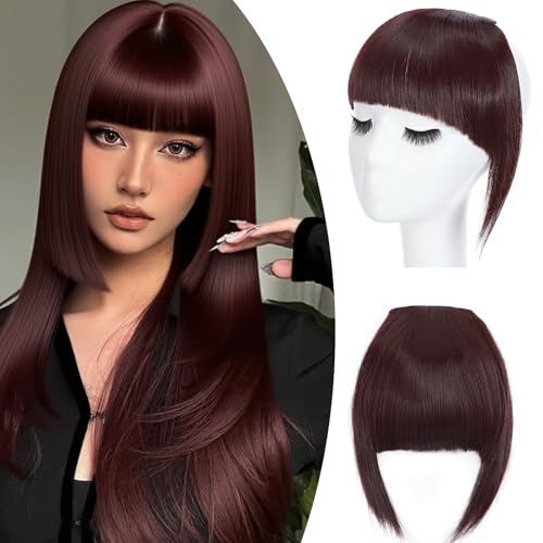SEGO Frangia Capelli Clip Frangetta Finta Frontale Extension Hair Bangs Posticci Donna Toupet con Clips 30g Rosso Borgogna