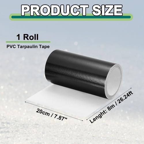 Image of PATIKIL Awning Repair Tape 8 inch x 26ft Waterproof Canvas Tape High Adhesive Tear Repair Patch Kit for PVC Tarpaulin Tent Awning Fabric RV Sail Boat Cover, Black