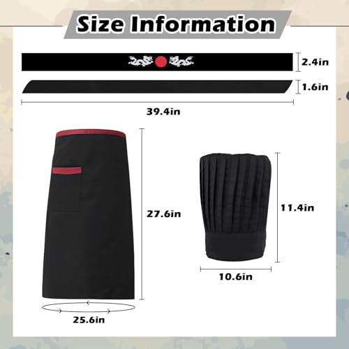 Chef Costume Adult Set 4pc - Hibachi Chef Hat And Apron, Headband & Tie, Hibachi Chef Outfit for Men Women, Hibachi Party Decorations, Halloween Party Decorations And Bbq Birthday Party Decor2