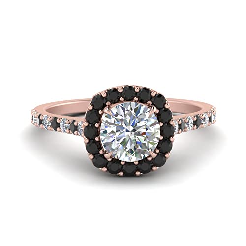 Image of Choose Your Gemstone Round Diamond CZ Square Halo Ring Rose Gold Plated Round Shape Petite Engagement Rings Matching Jewelry Wedding Jewelry Easy to Wear Gifts US Size 4 to 12