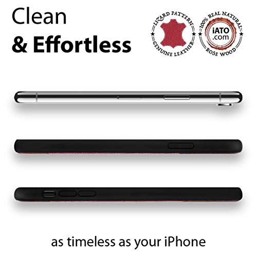 Iato Iphone Xr Wood Case [Wireless Charging Compatible] Real Rose Wood & Genuine Red Lizard Pattern Leather [Protective] Cover. [Unique & Classy] Accessory For Iphone Xr 6.1 Inch #TOP6