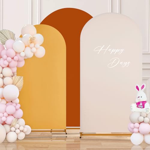 Image of SoarDream Arch Backdrop Covers Wedding Arch Backdrop Cover 6FT 6.6FT 7.2FT Set of 3 Spandex Fitted Arch Wall Stretchy Backdrop Covers for Birthday Party (Yellow Beige Pumpkin)