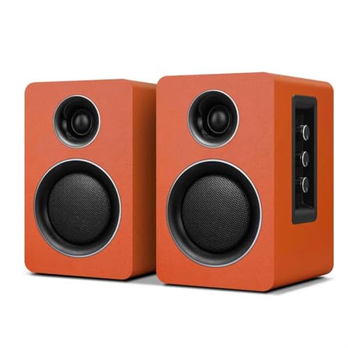 Image of Computer Speakers for Desktop PC, Active Bookshelf Speaker with 3 inch Carbon Fiber Woofer and Silk Film Tweeter, Supports Bluetooth 5.3, USB-C, AUX /RCA Input for Record Player TV - Orange Stereo Set