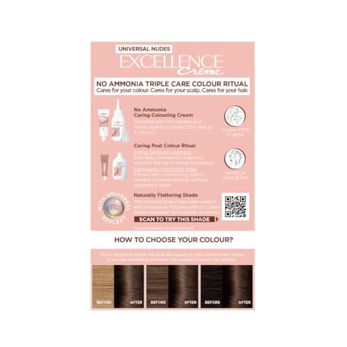 L'Oréal Paris Excellence Universal Nudes Hair Colour, Ammonia-Free, Micro-Keratine, Triple Care, 100% Grey Coverage, Radiance Boosting, 5U Universal Light Brown - Image 3