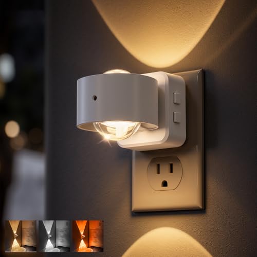 Image of L LOHAS LED Night Light Projector, Night Lights Plug into Wall, 2000K /3000K /5000K Adjustable Color Temperature Nightlight, Rotating White Nightlight with Light Sensor for Bathroom, Hallway, 1 Pack