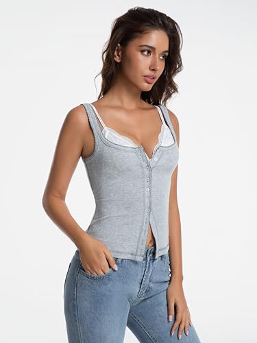 Button Down Ribbed Tank Tops for Women Sleeveless Going Out Tops Lightweight Cotton T Shirts Sexy Y2K Slim Vest2