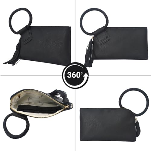 Image of NGIL Faux Leather Mini Wristlet Purse | Women's Handbag, Fashion Wristlet Wallet, Compact Everyday Purse with Fringe Tassel