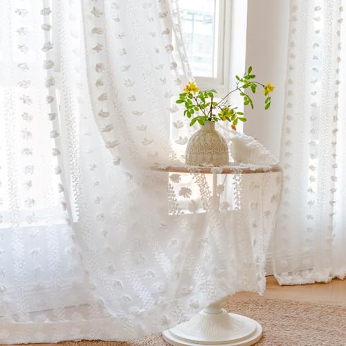 Cortinas transparentes blancas de poliester premium con caida elegante de 132x160 3