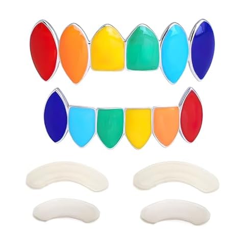 TSANLY 69 Gold Grillz Rainbow Style Like Tekashi69 Set 24K Plated Gold Teeth Grillz for Men + Storage Case + Microfiber Cloth Cover