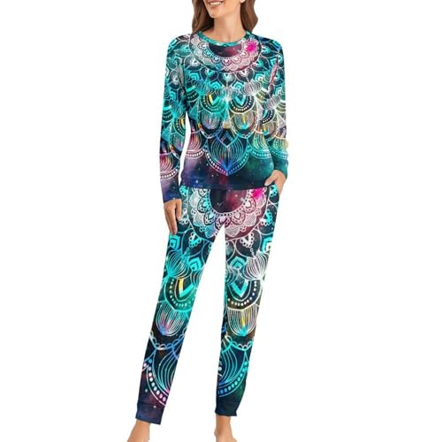Ensemble de pyjama femme mandala t-shirt manches longues et pantalon de nuit