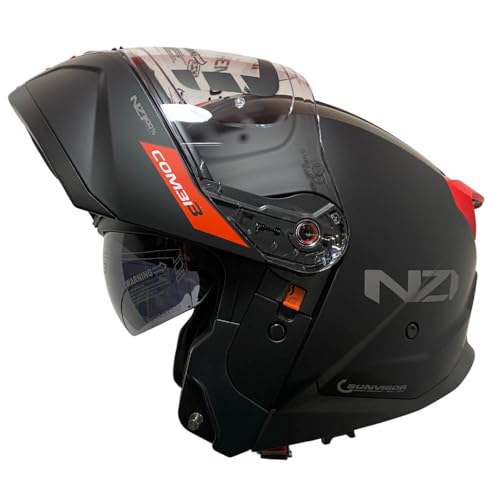 NZI Combi 3 Duo Nouveau Negro Rojo Mate   Casco de Moto Modular Abatible con Visor Solar   Unisex Hombre y Mujer   Homologado P/J ECE 22.06 (M)
