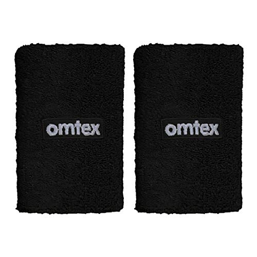 Image of omtex - Cotton Wrist Band, Terry Cotton Material, Sweat Absorbent, Knitted Elastic, (Pack of 2) Black, 5 Inches