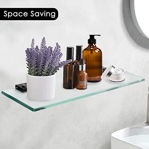 Bathroom Shelves Tempered 15 Inch Glass Floating Shelf Shower Storage Wall Mount Rectangular, Black #TOP7