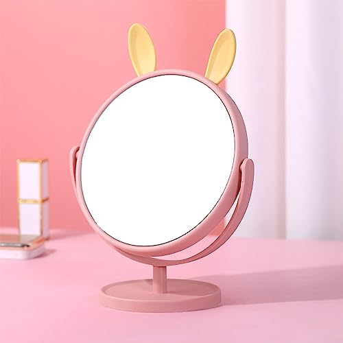 Image of Mockery Desktop Makeup Mirror Rabbit Ear Mirror Cosmetic Mirror Practical Cosmetic Mirror Makeup Mirror for Girls Vanity Mirror (Pink - Rabbit Ear)