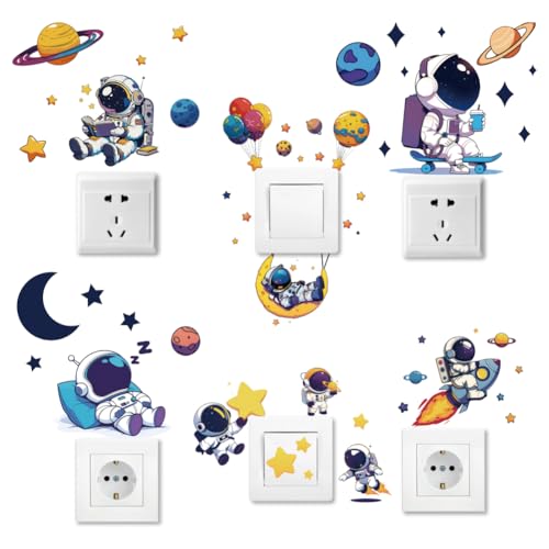 Calcomanías de astronauta AHANDMAKER de 6 tipos para interruptor y pared de dormitorio 2