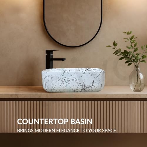 Image of Artiva Ceramic Wash Basin /Tabletop Washbasin For Bathroom,12 inchx16 inch /Small Countetop Bathroom Basin /Table Top Basin For Home,Office,Hotel /Rectangle Glossy Sink (Frost-White,12x16 Inch)